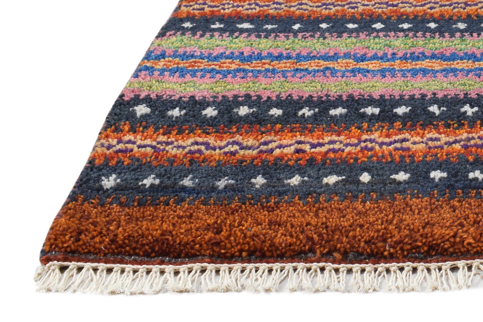 Wool Rust Rug 1' X 2' Southwestern Hand Knotted Gabbeh Striped Small Carpet   7865090834581