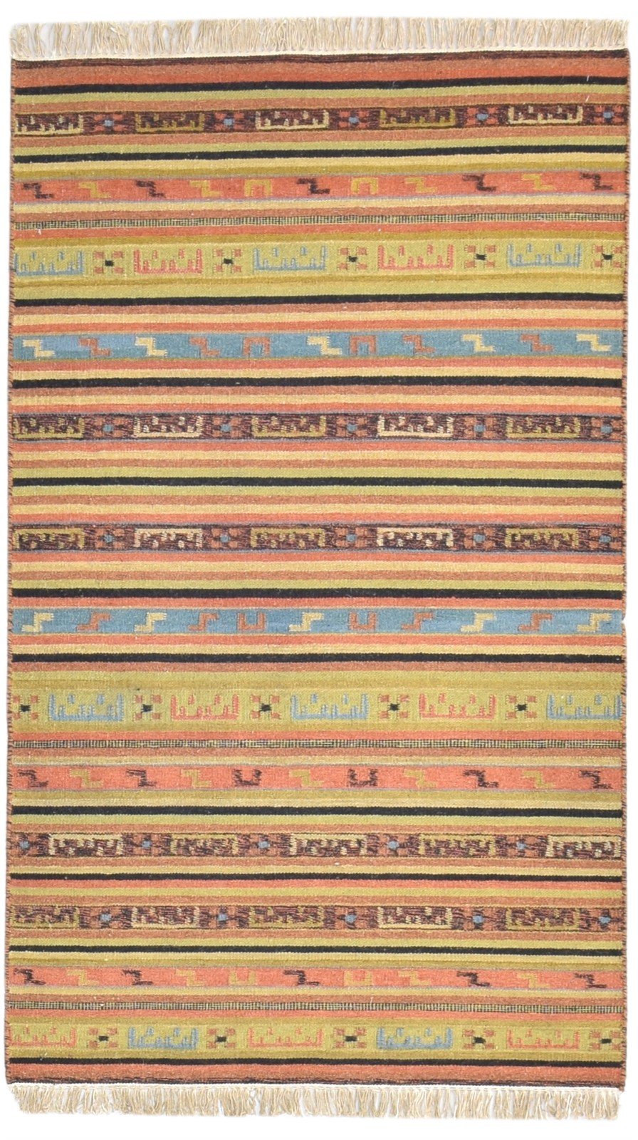 Wool Rust Rug 3' X 5' Modern Dhurrie Scandinavian Striped Room Size Carpet   7864989024405