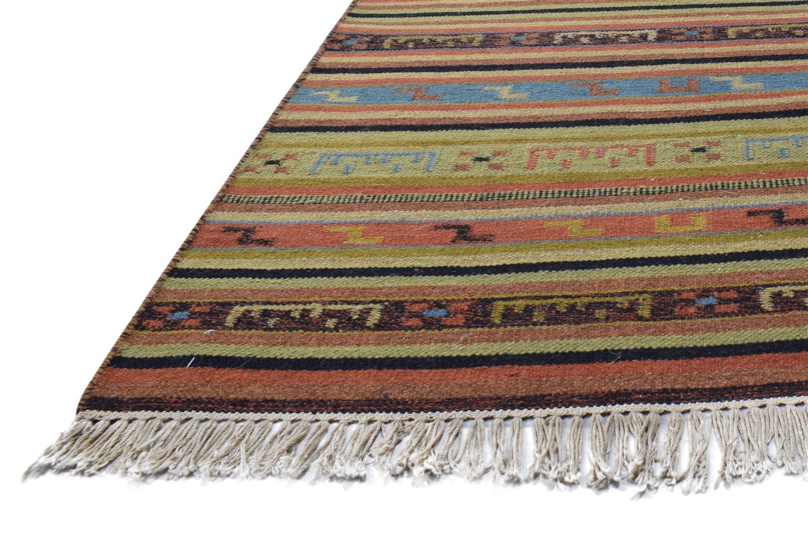 Wool Rust Rug 3' X 5' Modern Dhurrie Scandinavian Striped Room Size Carpet   7864989024405