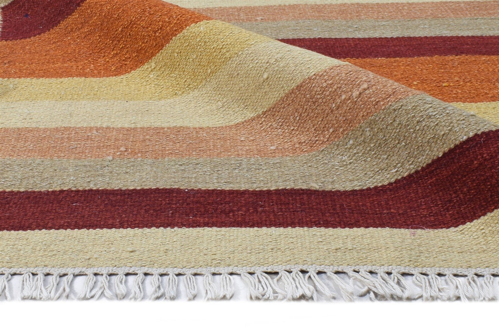 Wool Rust Rug 6' X 8' Modern Dhurrie Scandinavian Striped Room Size Carpet   7865079955605