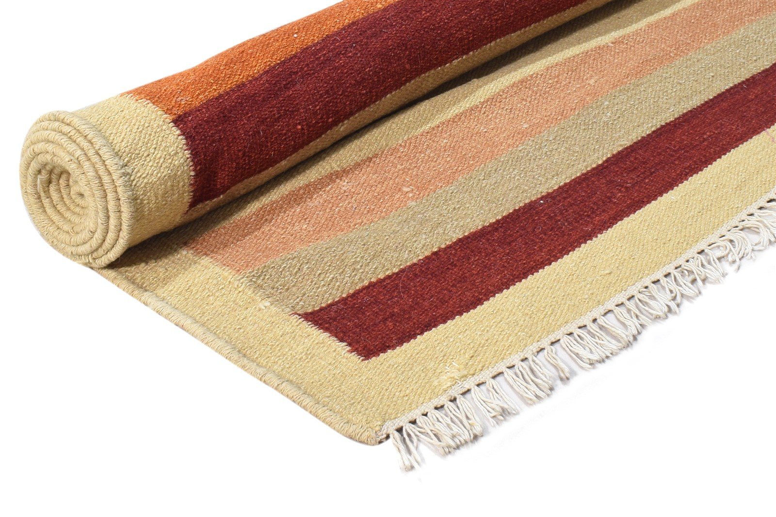 Wool Rust Rug 6' X 8' Modern Dhurrie Scandinavian Striped Room Size Carpet   7865079955605