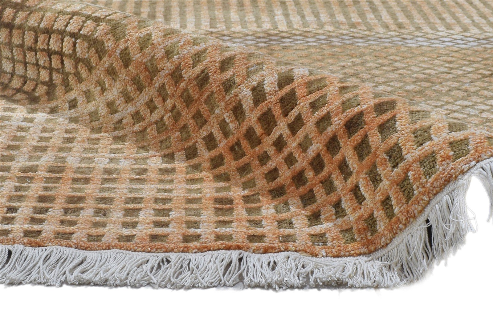 Wool Rust Rug 6' X 9' Modern Hand Knotted Agra Grass Trellis Room Size Carpet   7864861589653
