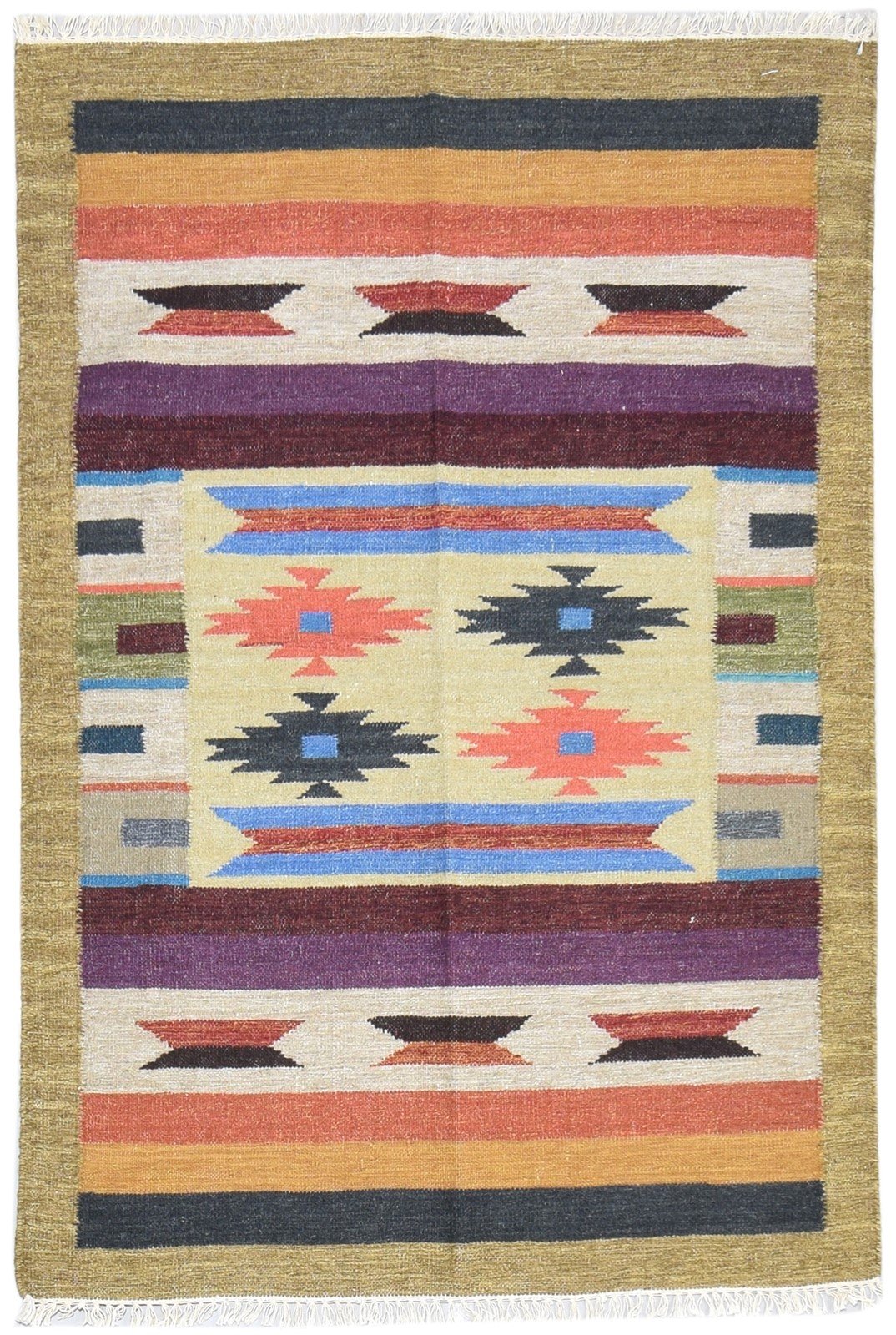 Wool Sand Rug 4' X 6' Persian Dhurrie Southwestern Tribal Room Size Carpet   7864386257045