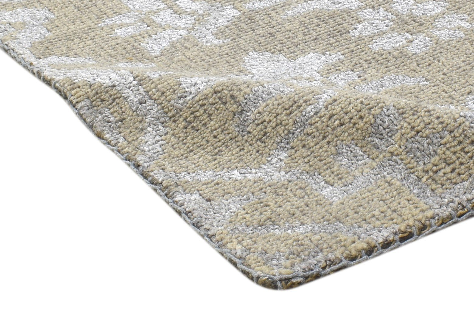 Wool / Silk Beige Rug 2' X 2' Modern Hand Knotted Moroccan Trellis Small Carpet   7864124309653