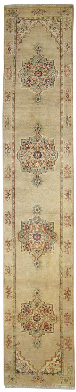 Wool / Silk Beige Rug 2X13 Persian Hand Knotted Oushak Oriental Small Runner   7864089149589