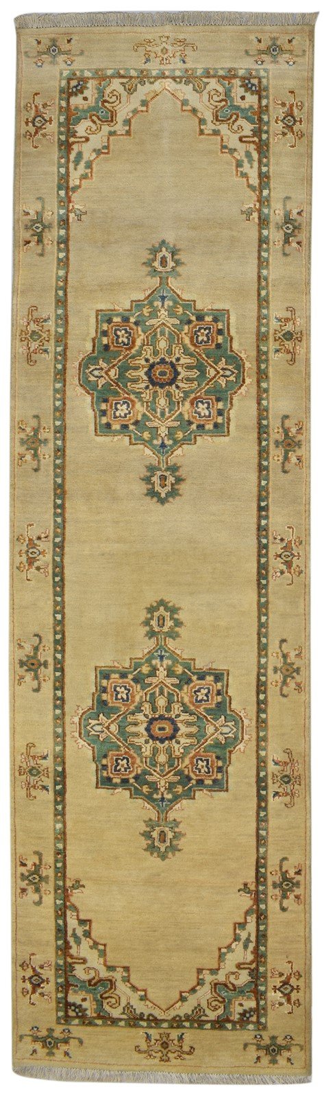 Wool / Silk Beige Rug 3' X 9' Persian Hand Knotted Oushak Oriental Small Runner   7864089575573