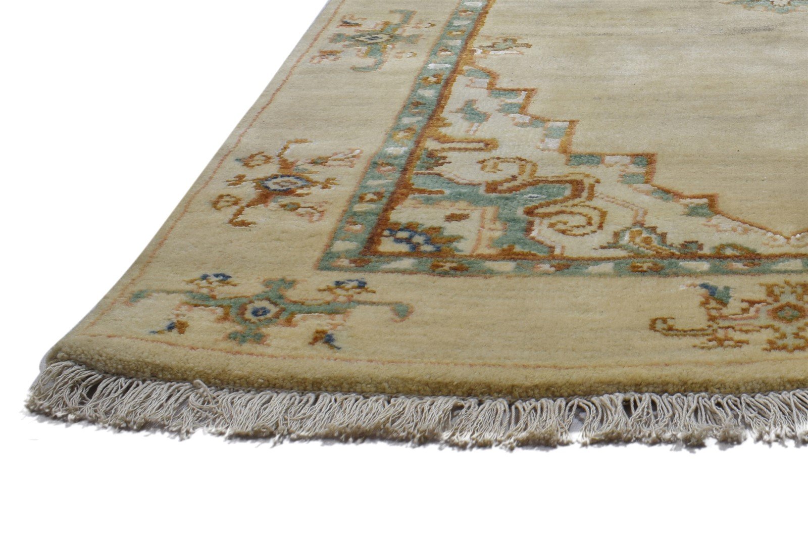 Wool / Silk Beige Rug 3' X 9' Persian Hand Knotted Oushak Oriental Small Runner   7864089575573