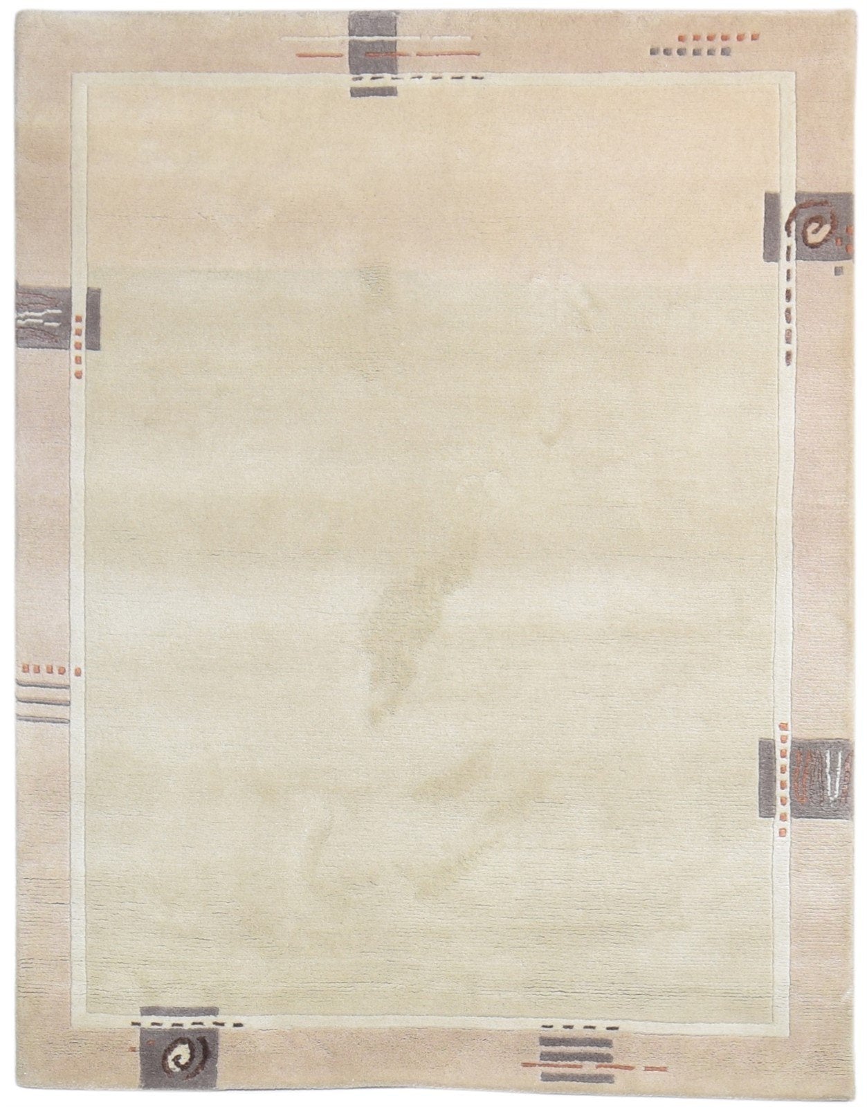 Wool / Silk Beige Rug 4X5 Modern Hand Knotted Scandinavian Bordered Room Size   7865108955285