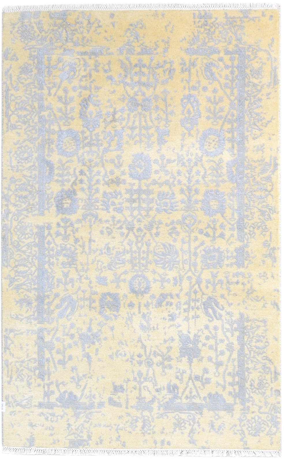 Wool / Silk Beige Rug 4X6 Modern Hand Knotted Oriental Abstract Room Size   7864588894357