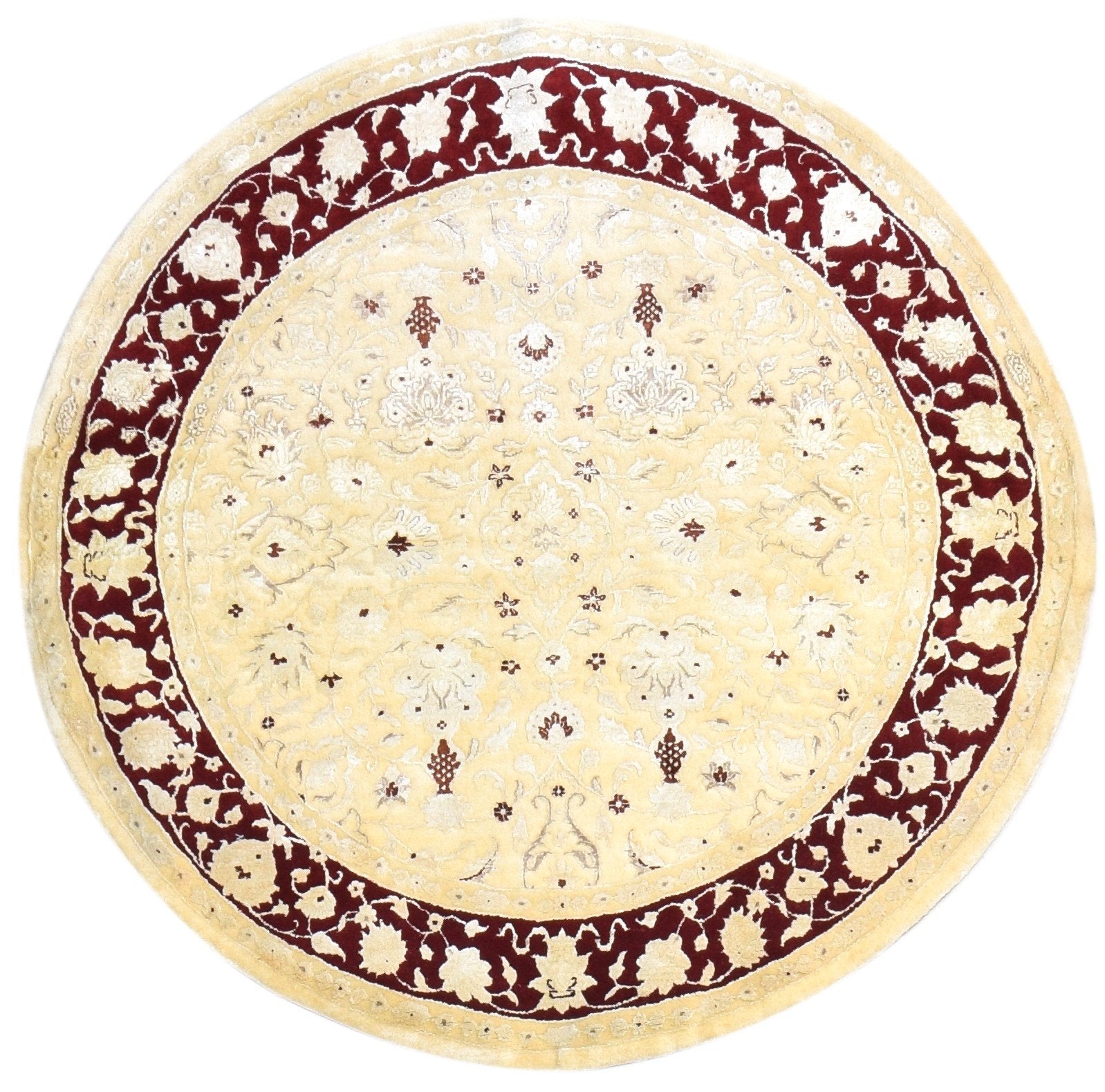 Wool / Silk Beige Rug 5X5 Persien Hand Knotted Kashan Oriental Room Size Round   7865142083733