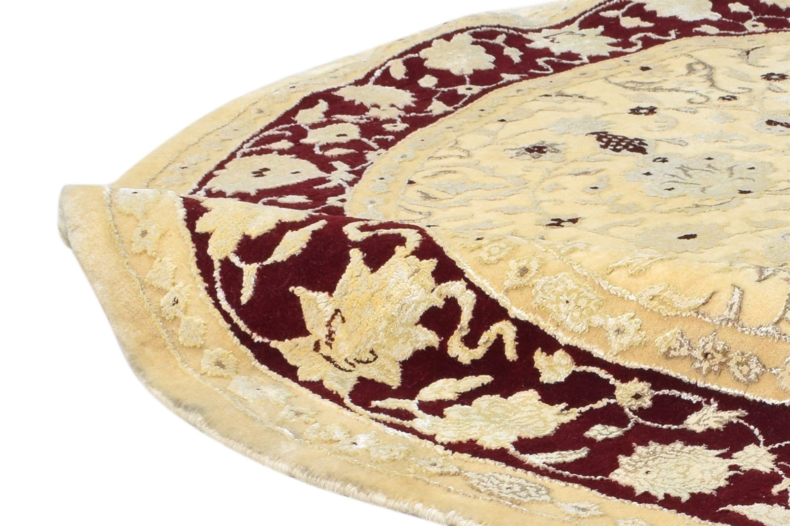 Wool / Silk Beige Rug 5X5 Persien Hand Knotted Kashan Oriental Room Size Round   7865142083733