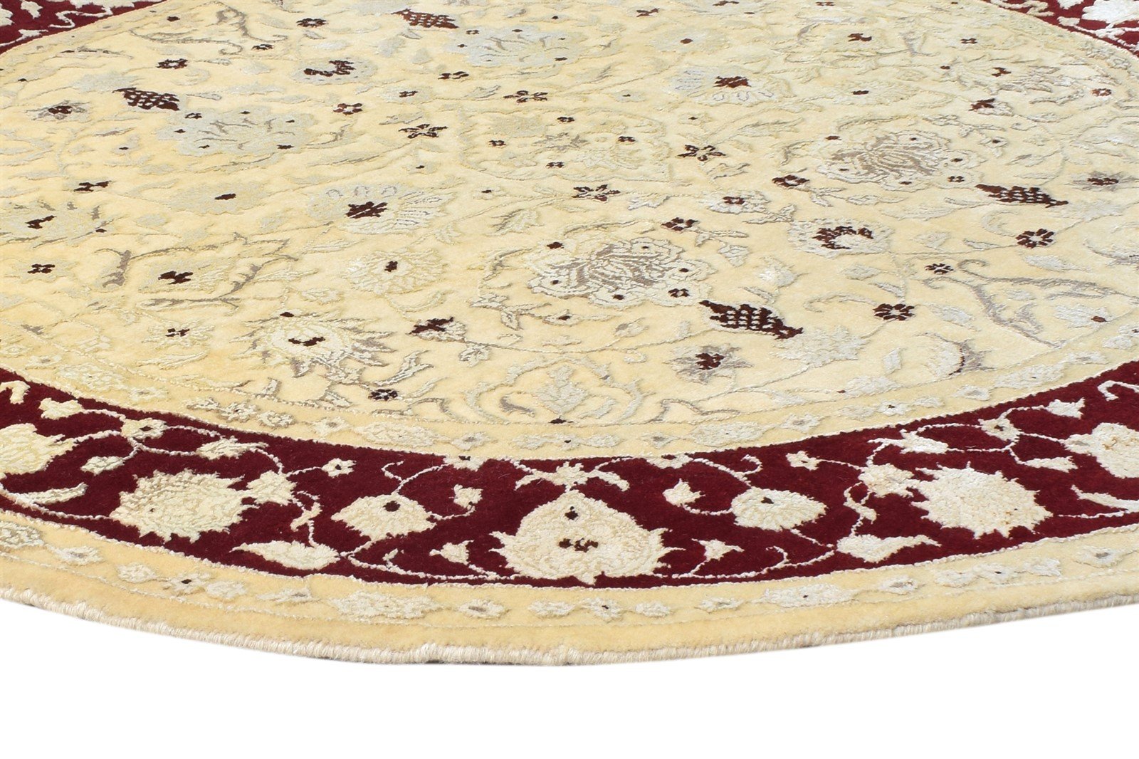 Wool / Silk Beige Rug 5X5 Persien Hand Knotted Kashan Oriental Room Size Round   7865142083733