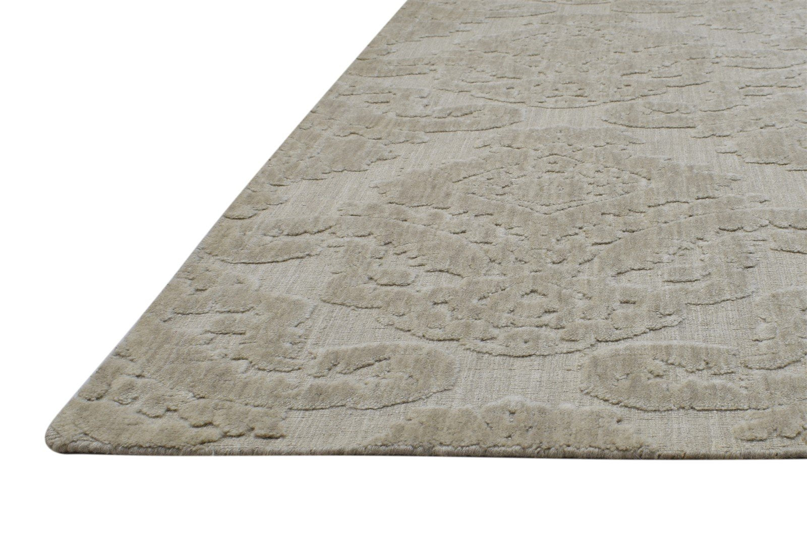 Wool Silk Beige Rug 5X8 Modern Jacquard Loom Scandinavian Damask Room Size   7864329896085