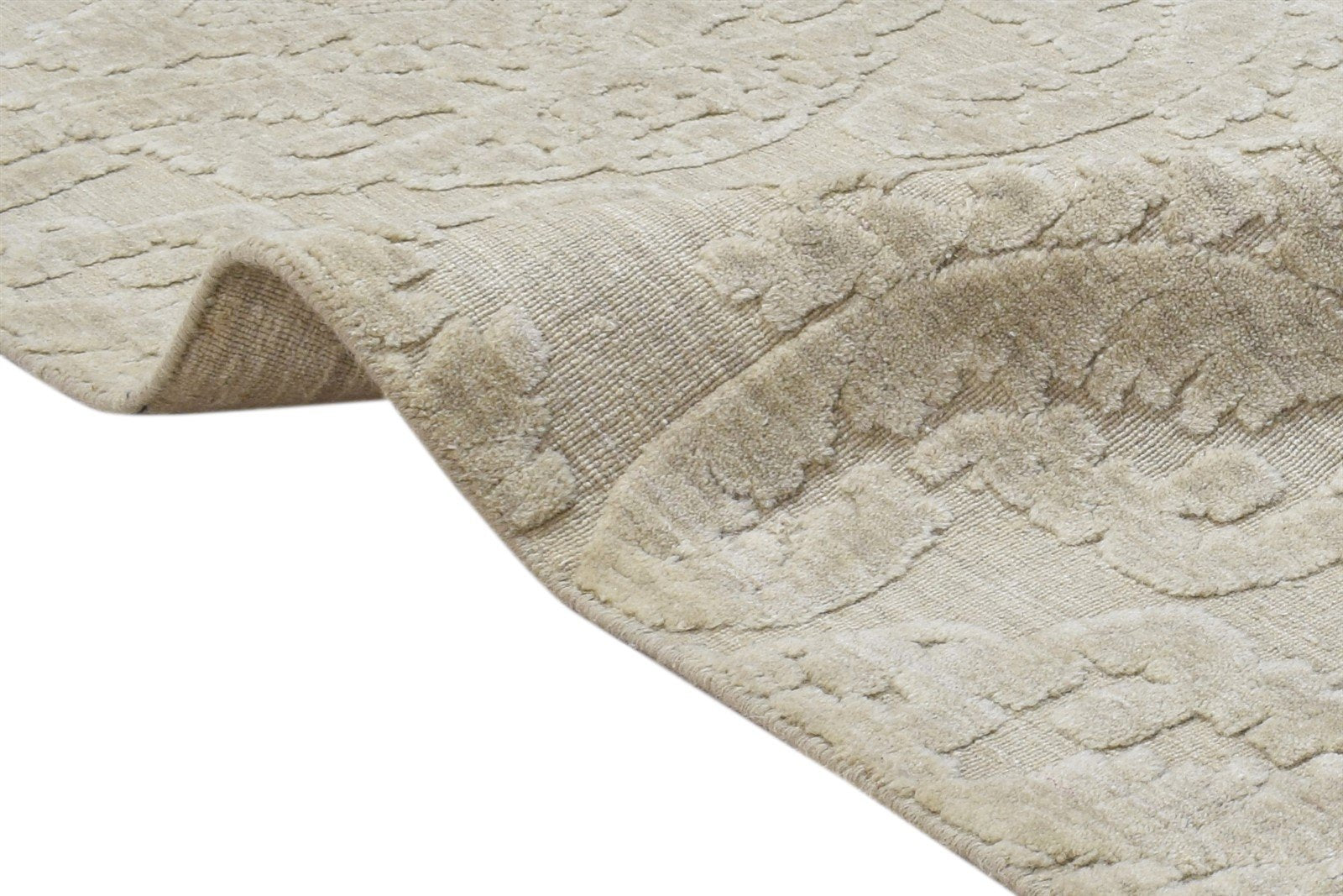 Wool Silk Beige Rug 5X8 Modern Jacquard Loom Scandinavian Damask Room Size   7864329896085