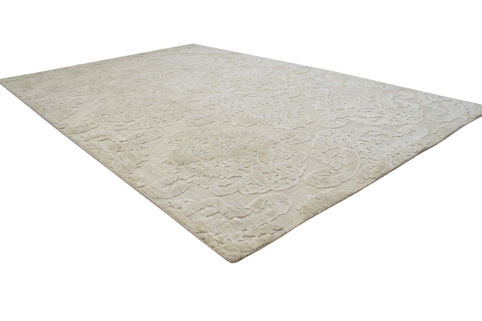 Wool Silk Beige Rug 5X8 Modern Jacquard Loom Scandinavian Damask Room Size   7864329896085