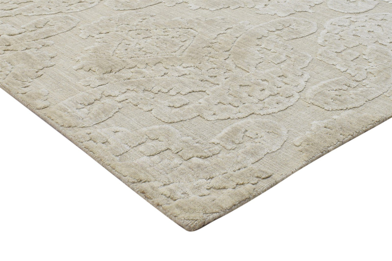 Wool Silk Beige Rug 5X8 Modern Jacquard Loom Scandinavian Damask Room Size   7864329896085