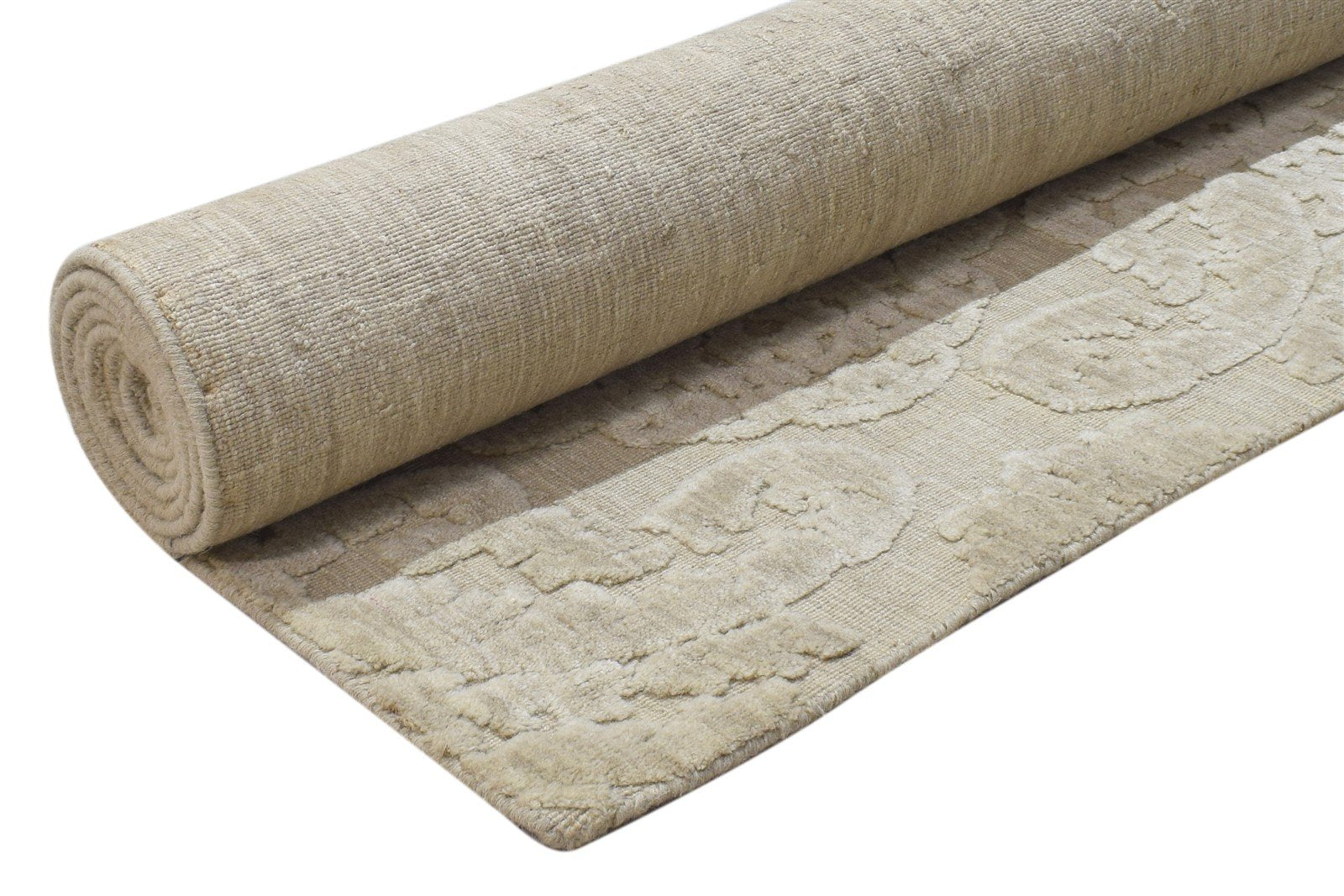 Wool Silk Beige Rug 5X8 Modern Jacquard Loom Scandinavian Damask Room Size   7864329896085