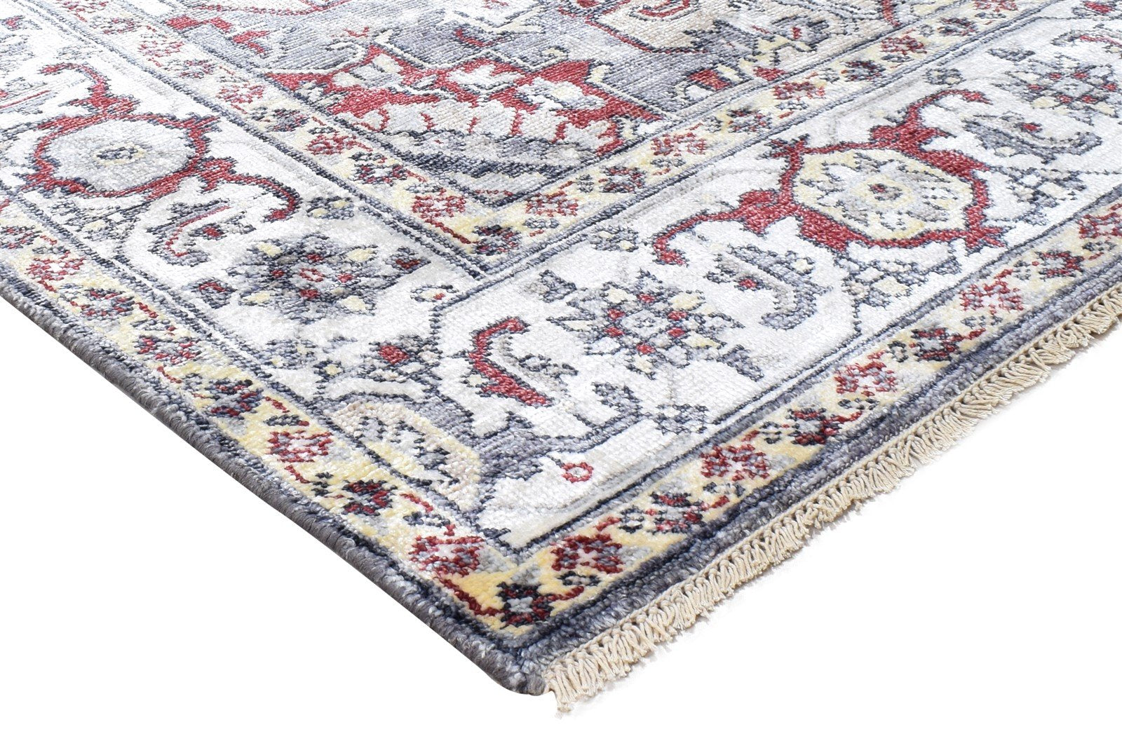 Wool / Silk Beige Rug 6X9 Persian Hand Knotted Heriz-Indian Oriental Room Size   7864999379093