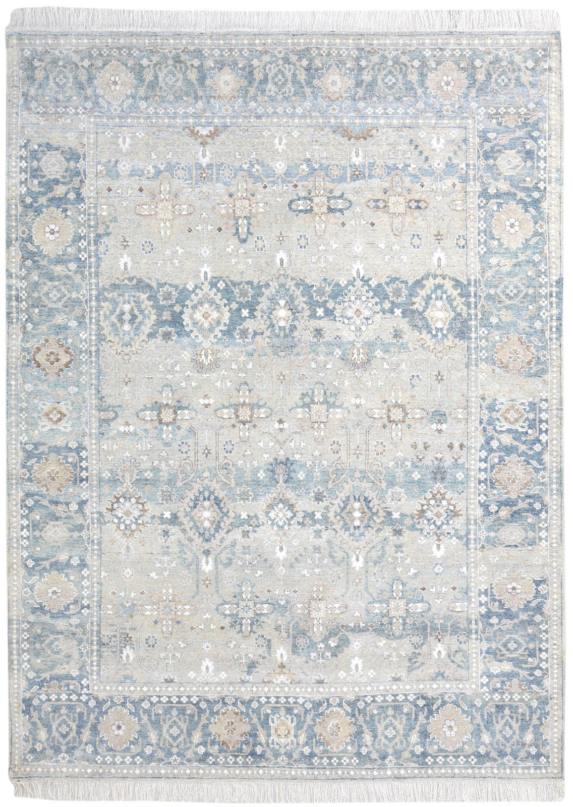 Wool / Silk Beige Rug 8X11 Persian Hand Knotted Kashan Oriental Large Carpet   7864573526165