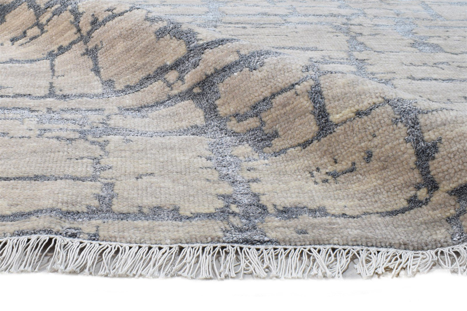Wool / Silk Beige Rug 9X12 Modern Hand Knotted American Abstract Large Carpet   7865146867861