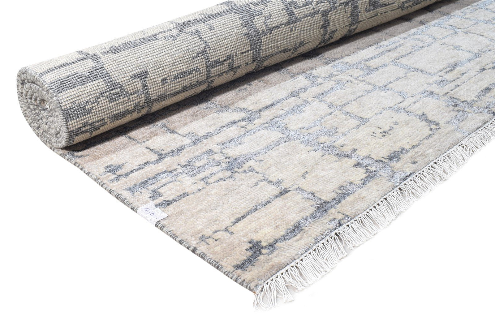 Wool / Silk Beige Rug 9X12 Modern Hand Knotted American Abstract Large Carpet   7865146867861