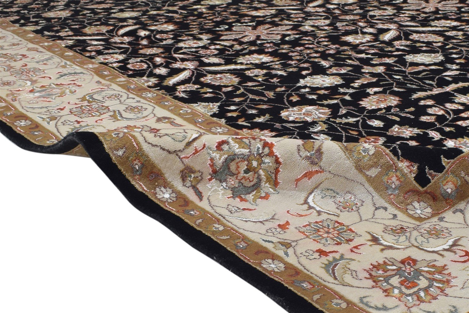 Wool / Silk Black Rug 9X12 Persian Hand Knotted Sarouk-Indian Oriental Large   7864173265045