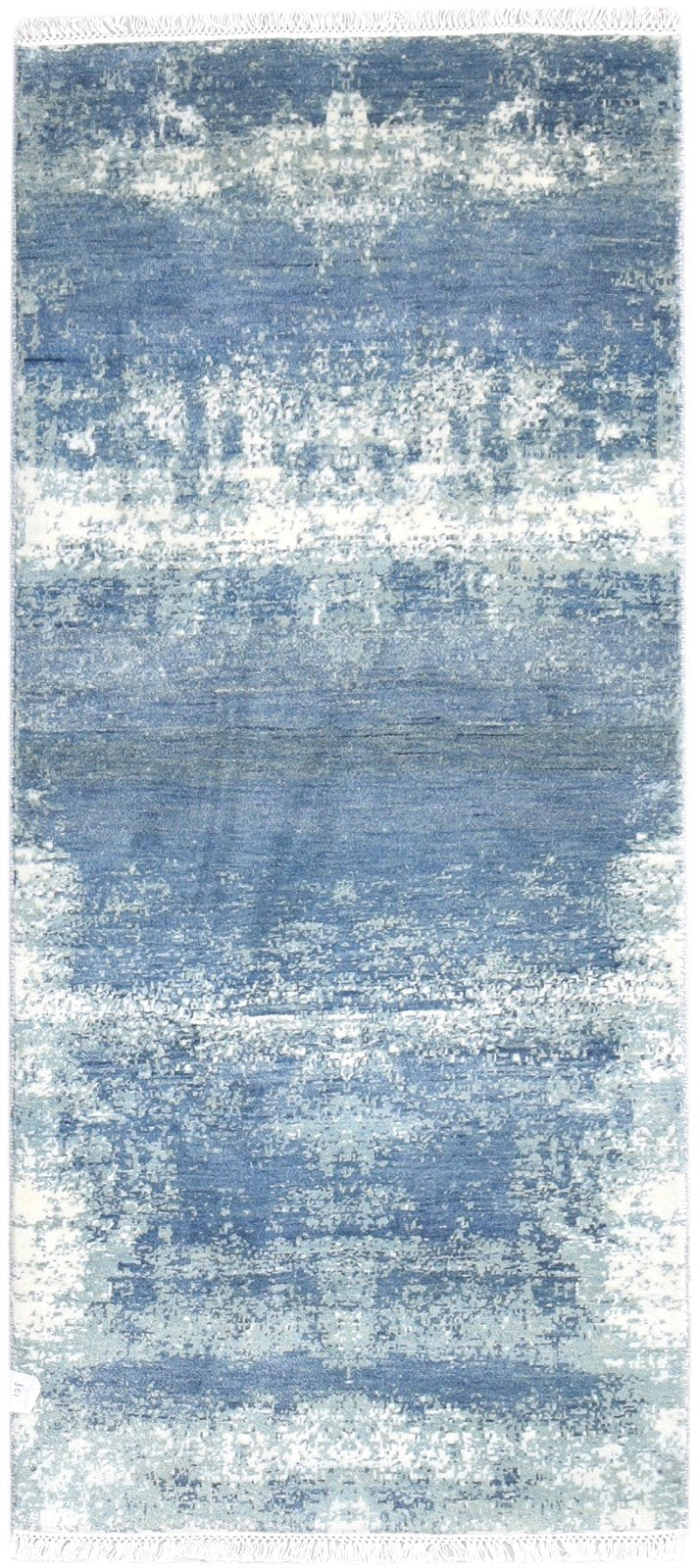 Wool / Silk Blue Rug 3' X 6' Modern Hand Knotted Indian Abstract Small Carpet   7864594137237