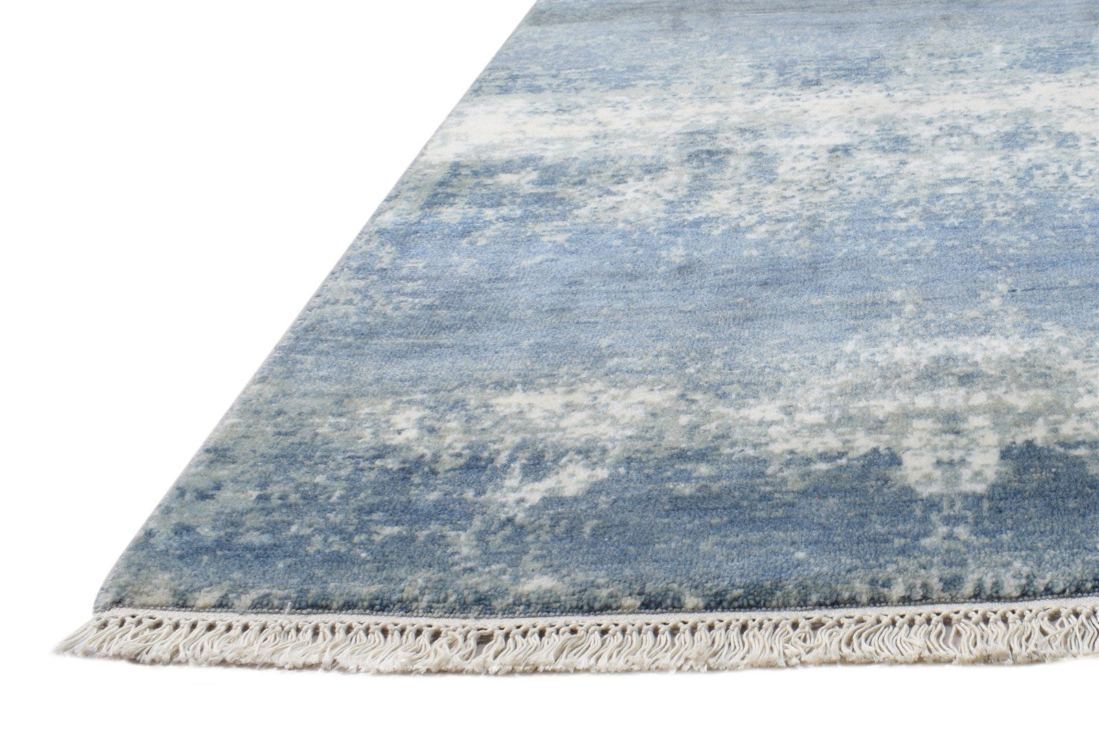 Wool / Silk Blue Rug 3' X 6' Modern Hand Knotted Indian Abstract Small Carpet   7864594137237