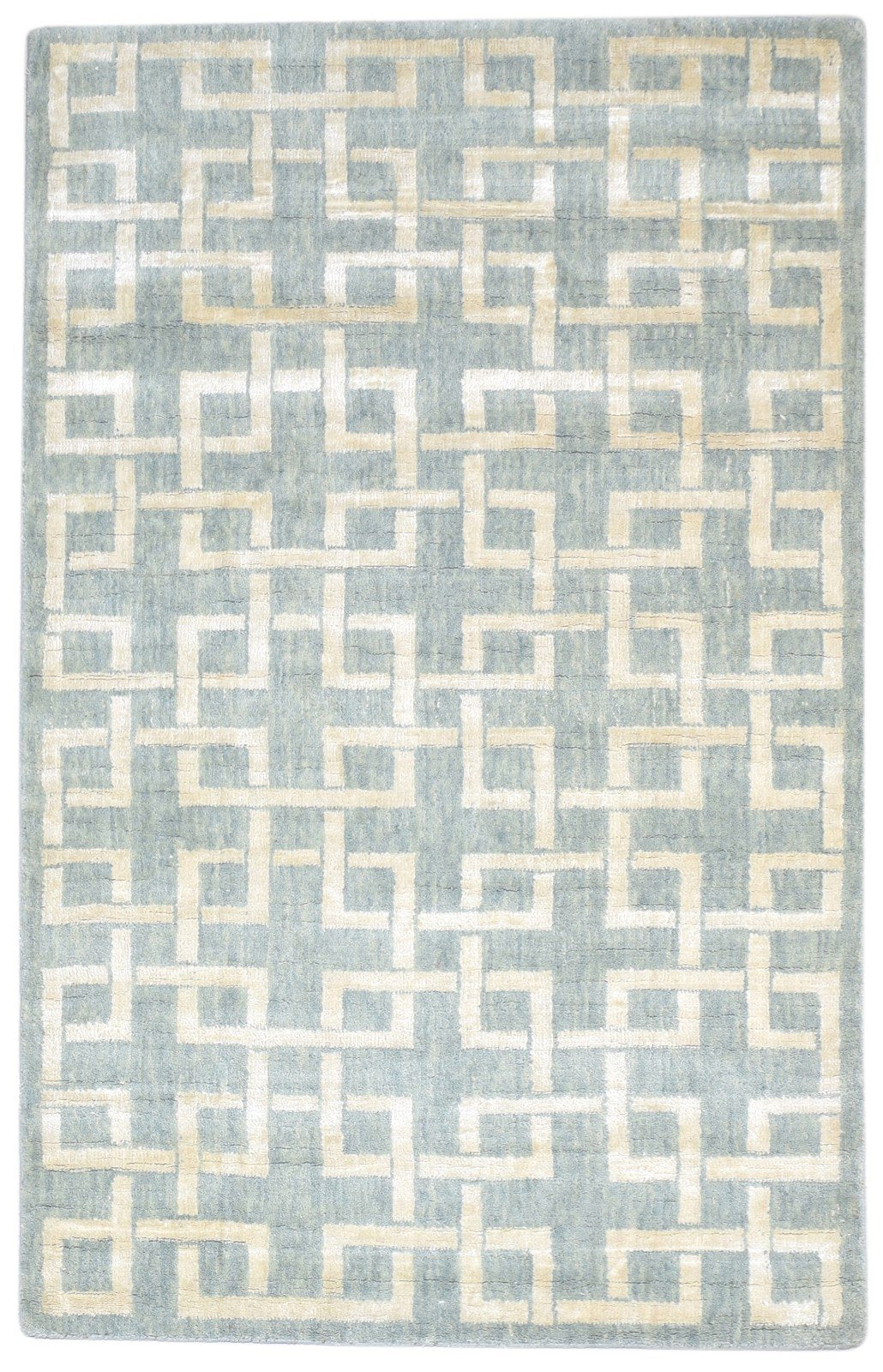 Wool Silk Blue Rug 4X6 Modern Jacquard Loom Scandinavian Trellis Room Size   7864146100373
