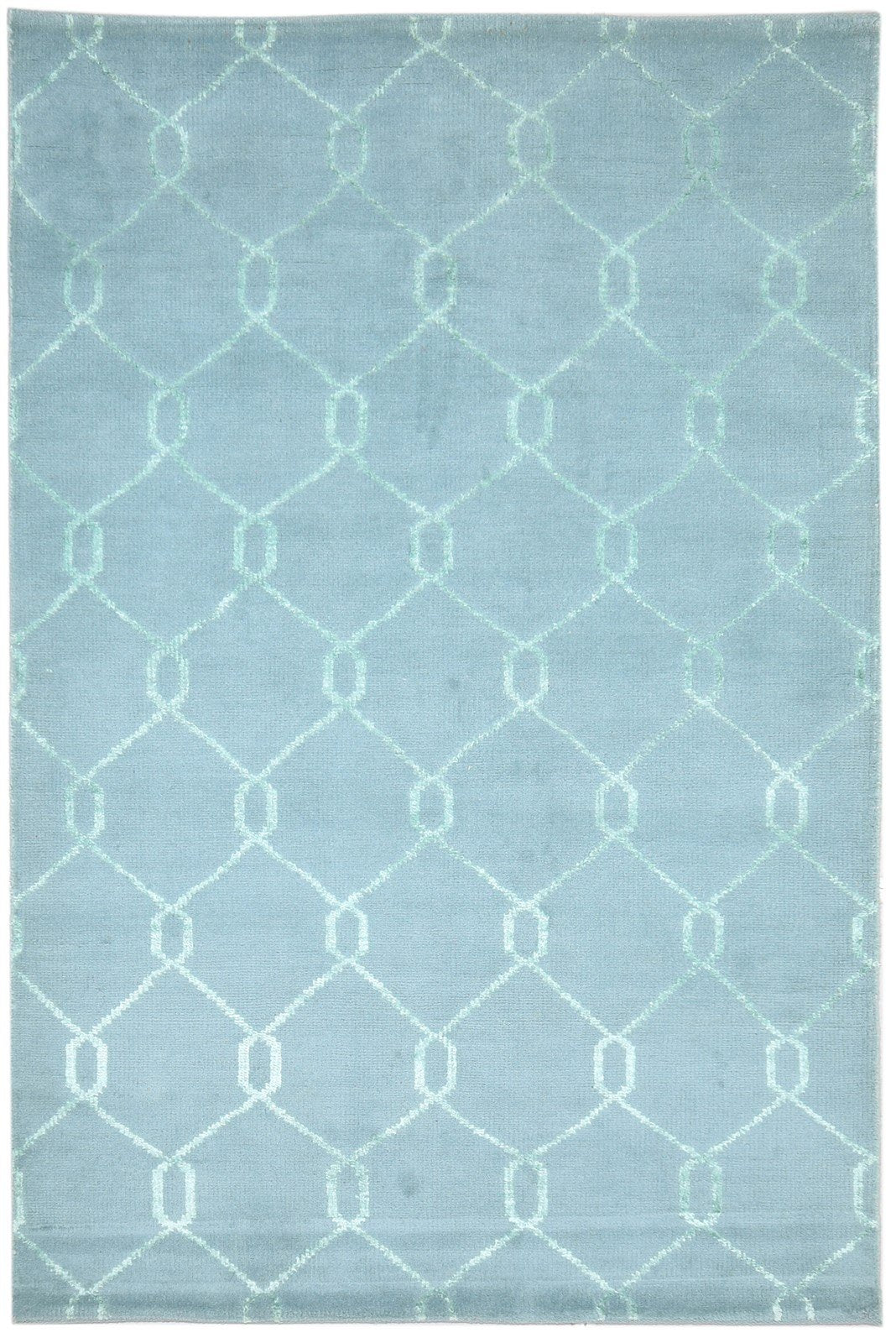 Wool / Silk Blue Rug 5X8 Modern Hand Knotted Moroccan Trellis Room Size Carpet   7864420237461