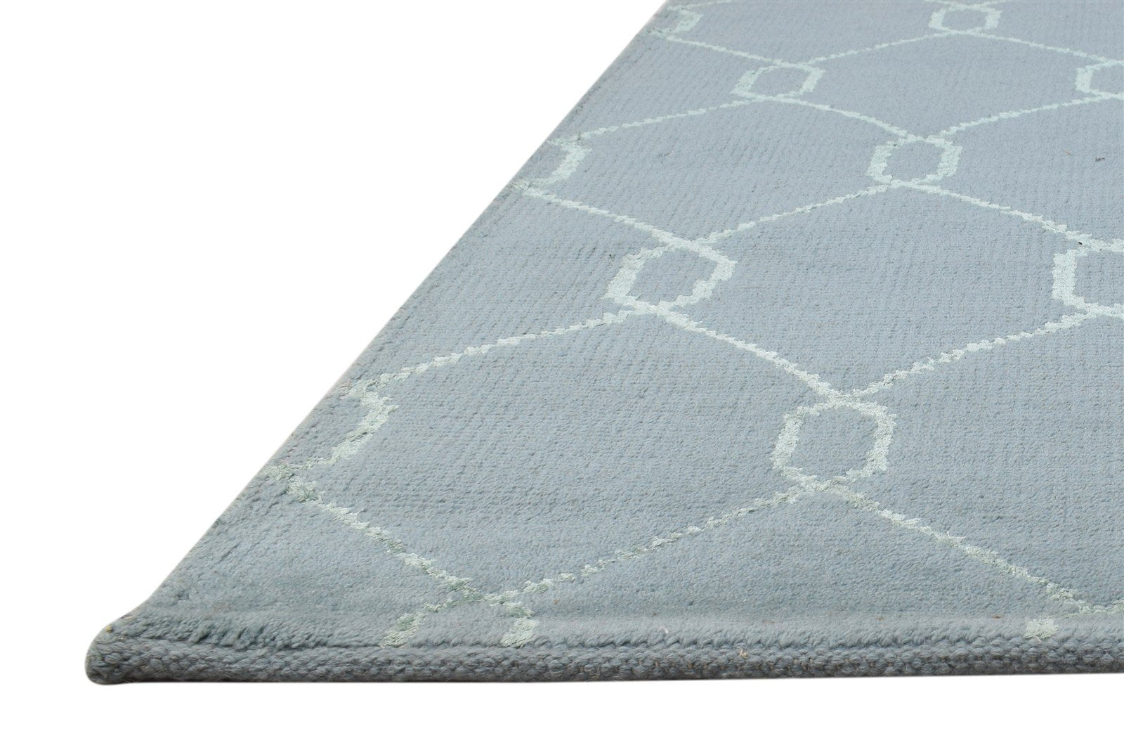 Wool / Silk Blue Rug 5X8 Modern Hand Knotted Moroccan Trellis Room Size Carpet   7864420237461