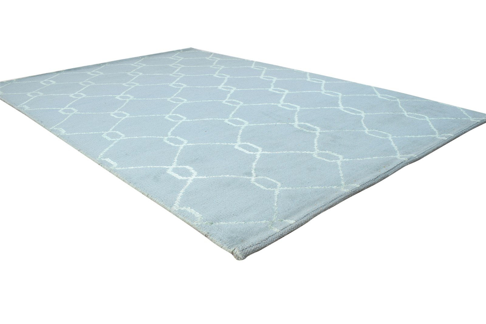 Wool / Silk Blue Rug 5X8 Modern Hand Knotted Moroccan Trellis Room Size Carpet   7864420237461