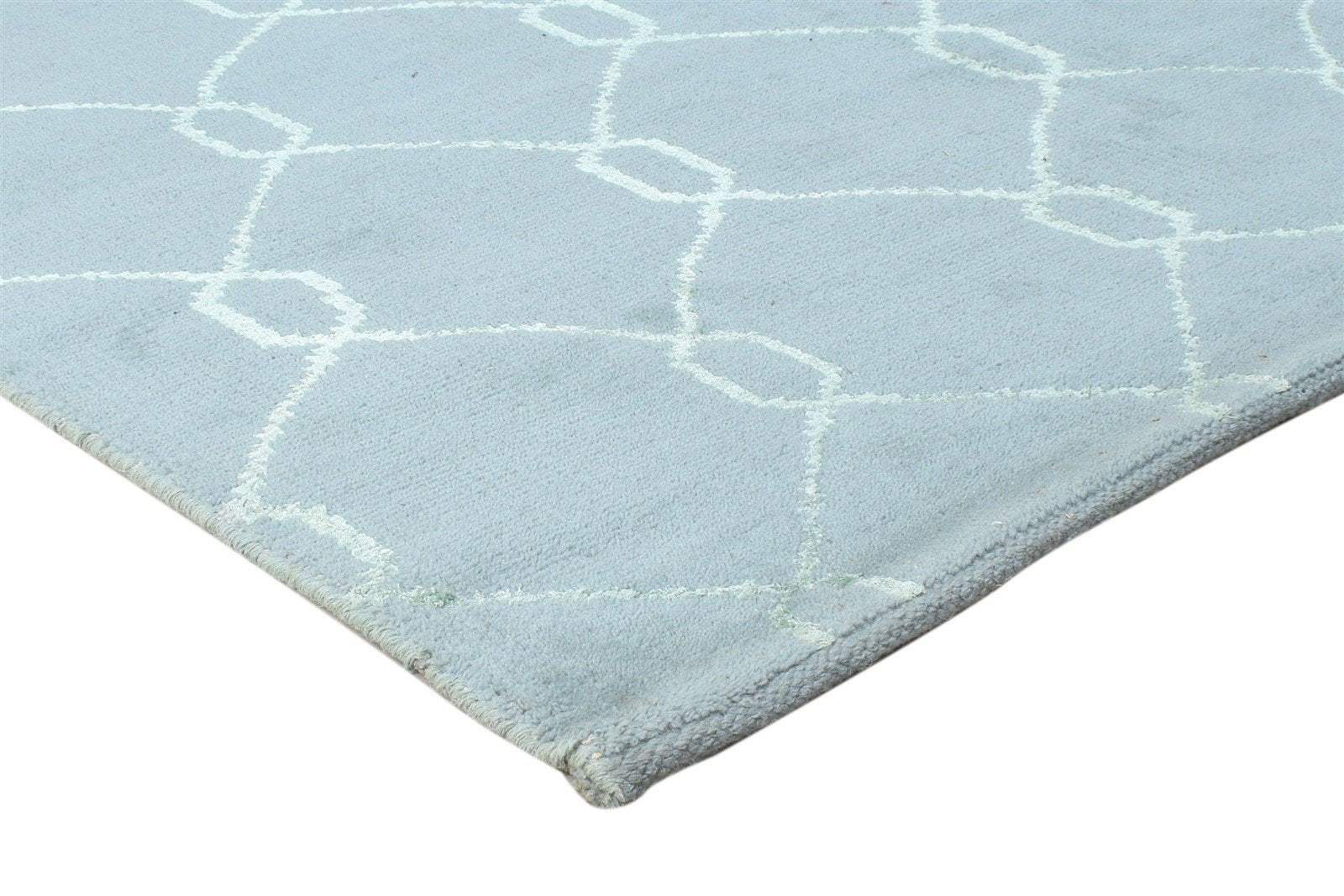 Wool / Silk Blue Rug 5X8 Modern Hand Knotted Moroccan Trellis Room Size Carpet   7864420237461