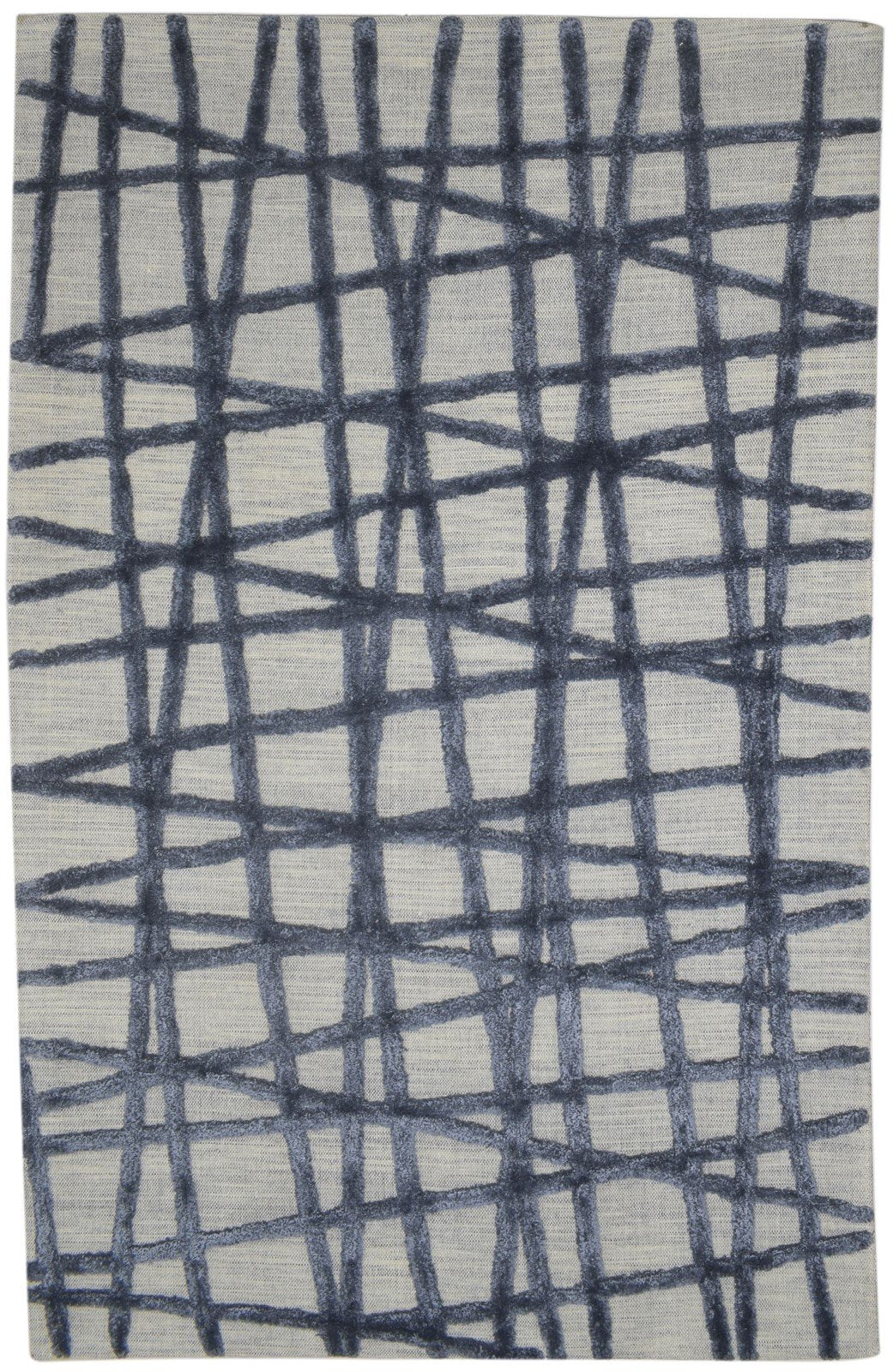 Wool / Silk Blue Rug 5X8 Modern Hand Tufted Scandinavian Geometric Room Size   7864092590229