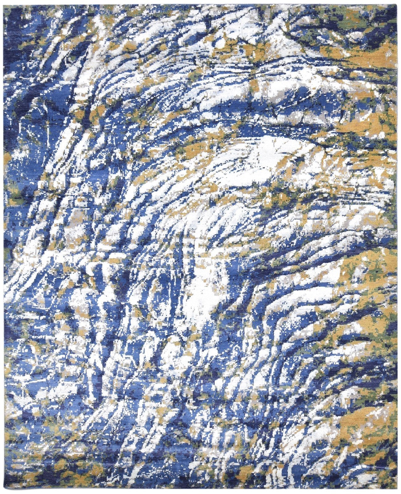 Wool / Silk Blue Rug 8' X 10' Modern Hand Knotted Indian Abstract Large Carpet   7864398545045