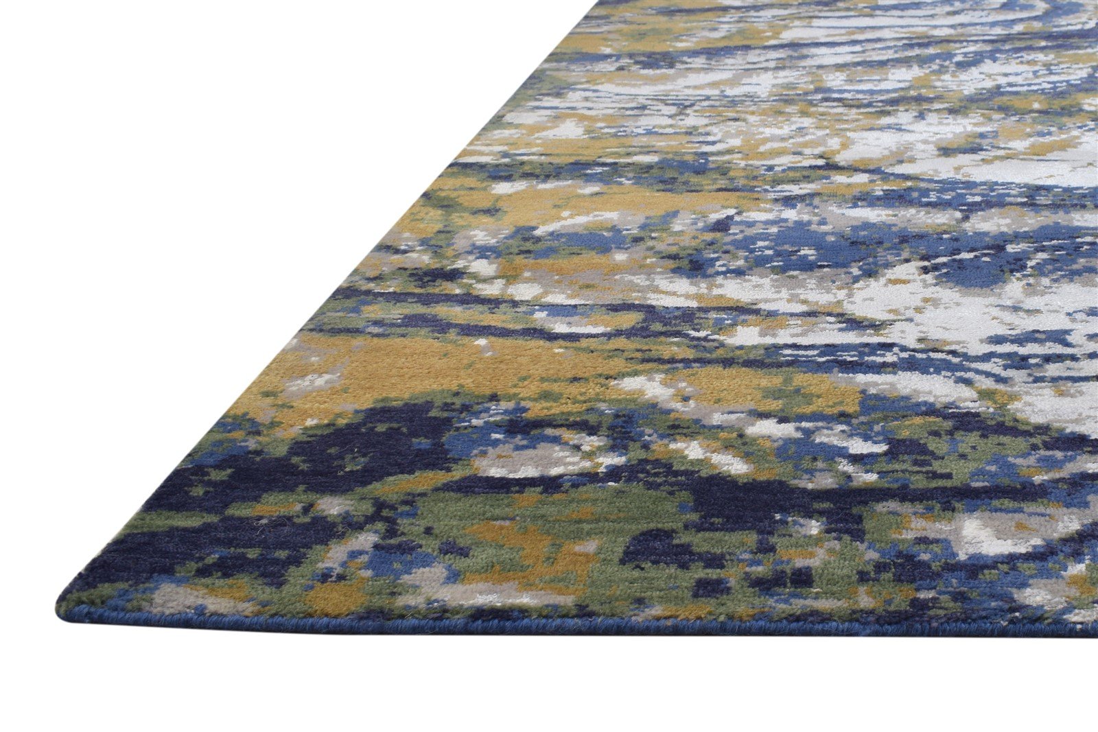 Wool / Silk Blue Rug 8' X 10' Modern Hand Knotted Indian Abstract Large Carpet   7864398545045