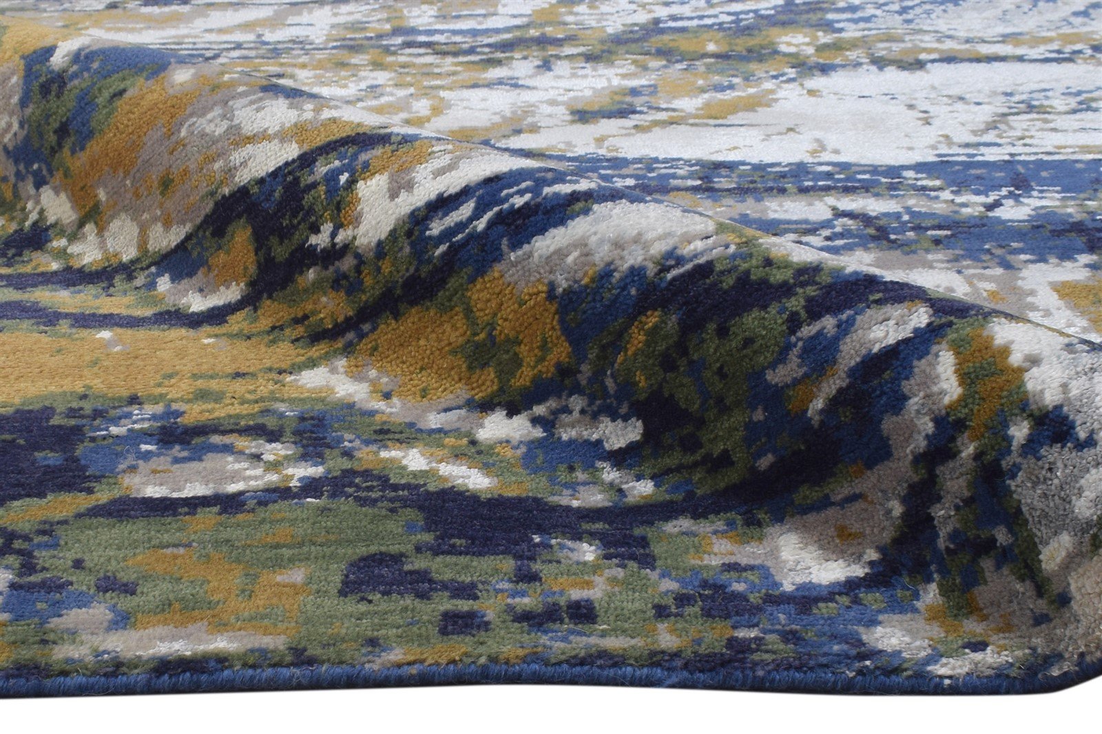 Wool / Silk Blue Rug 8' X 10' Modern Hand Knotted Indian Abstract Large Carpet   7864398545045