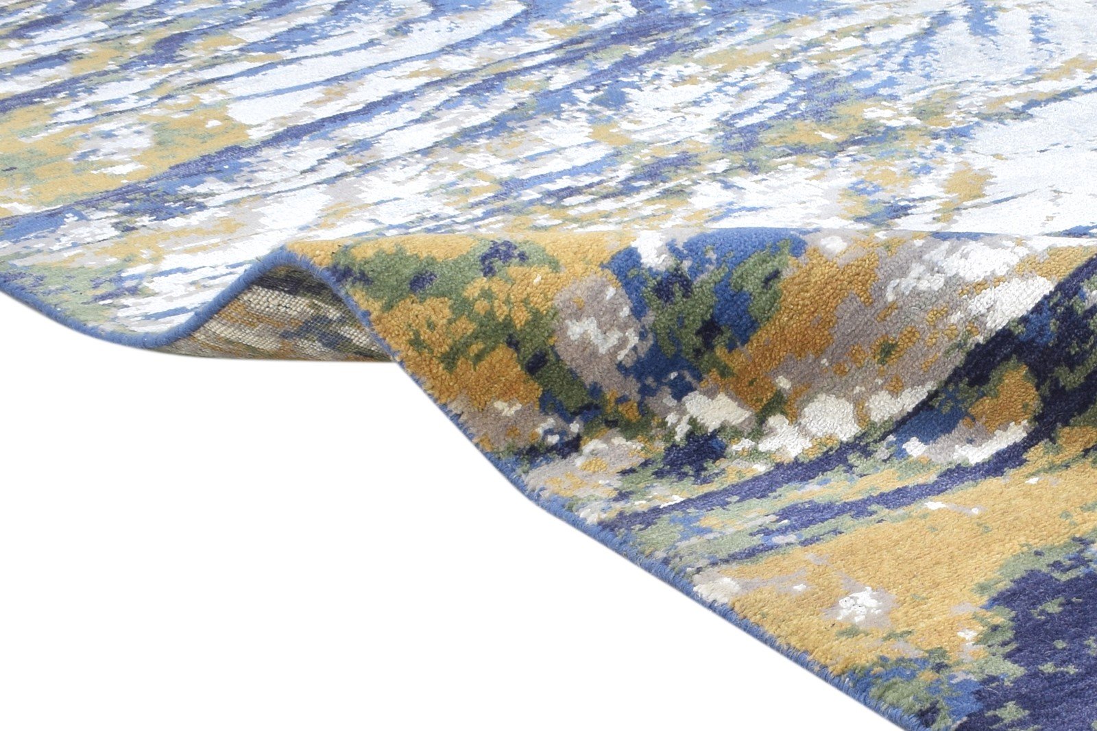 Wool / Silk Blue Rug 8' X 10' Modern Hand Knotted Indian Abstract Large Carpet   7864398545045