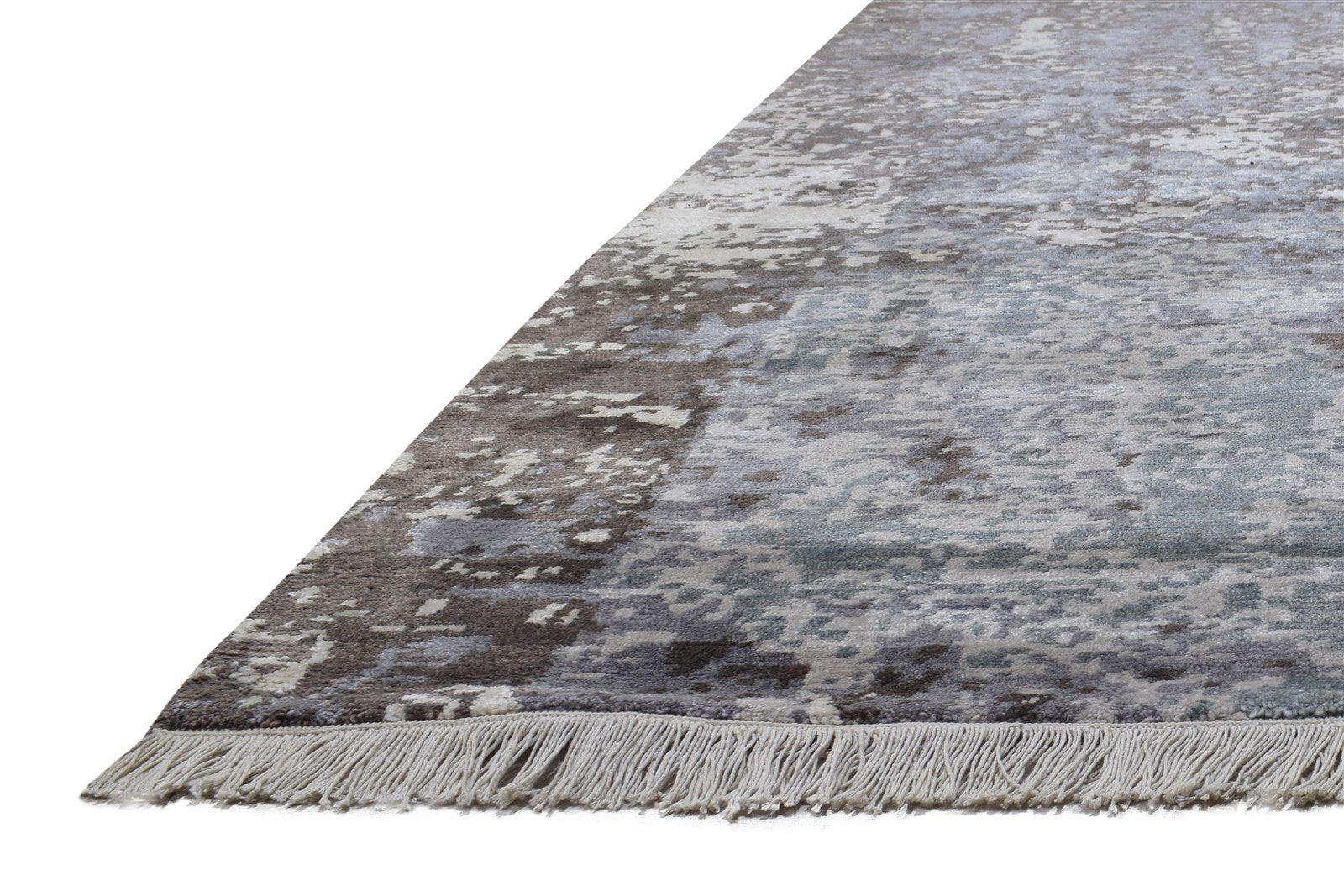 Wool / Silk Blue Rug 8' X 10' Modern Hand Knotted Indian Abstract Large Carpet   7864402641045