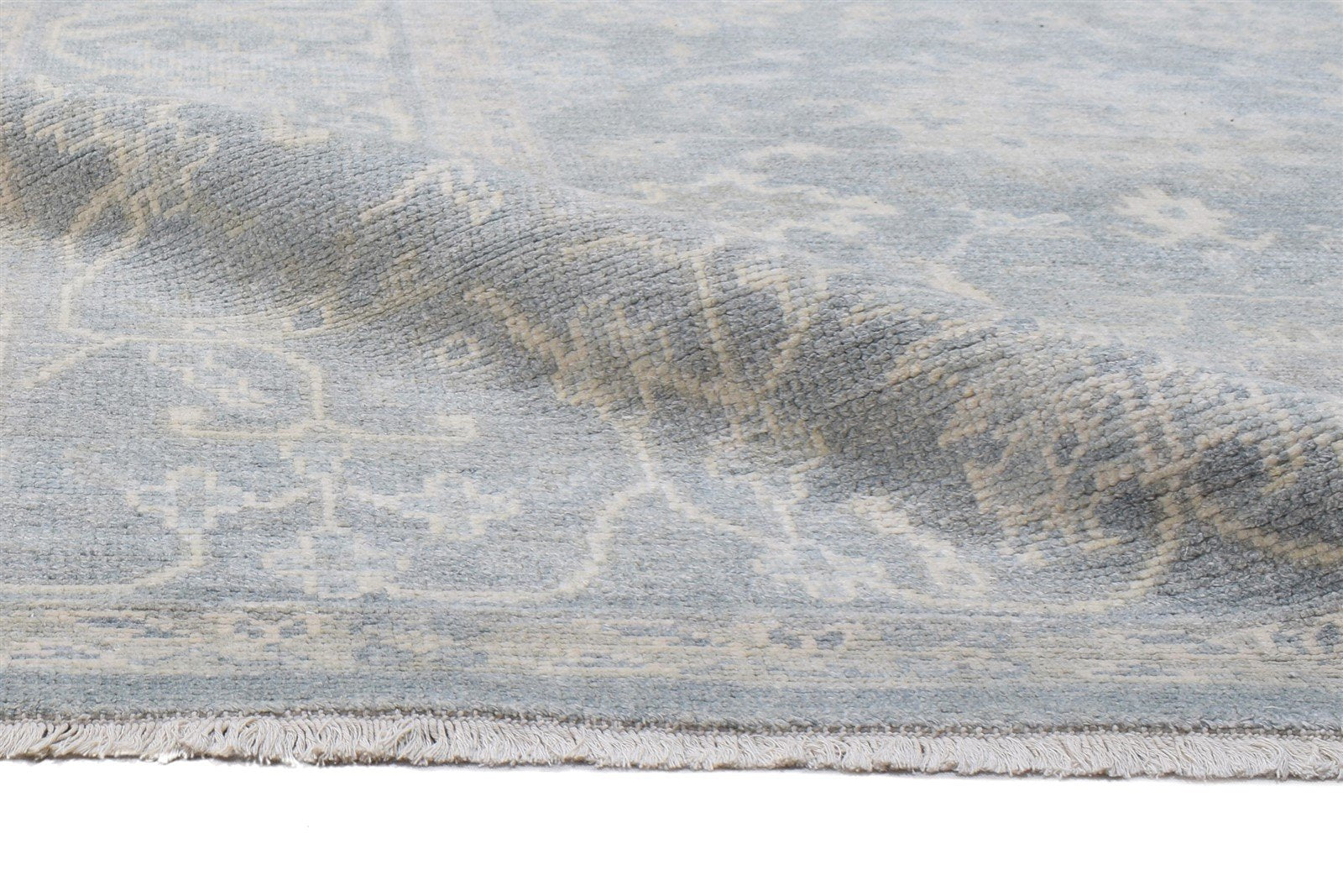Wool Silk Blue Rug 8' X 10' Persian Hand Knotted Oushak Oriental Large Carpet   7864105304213