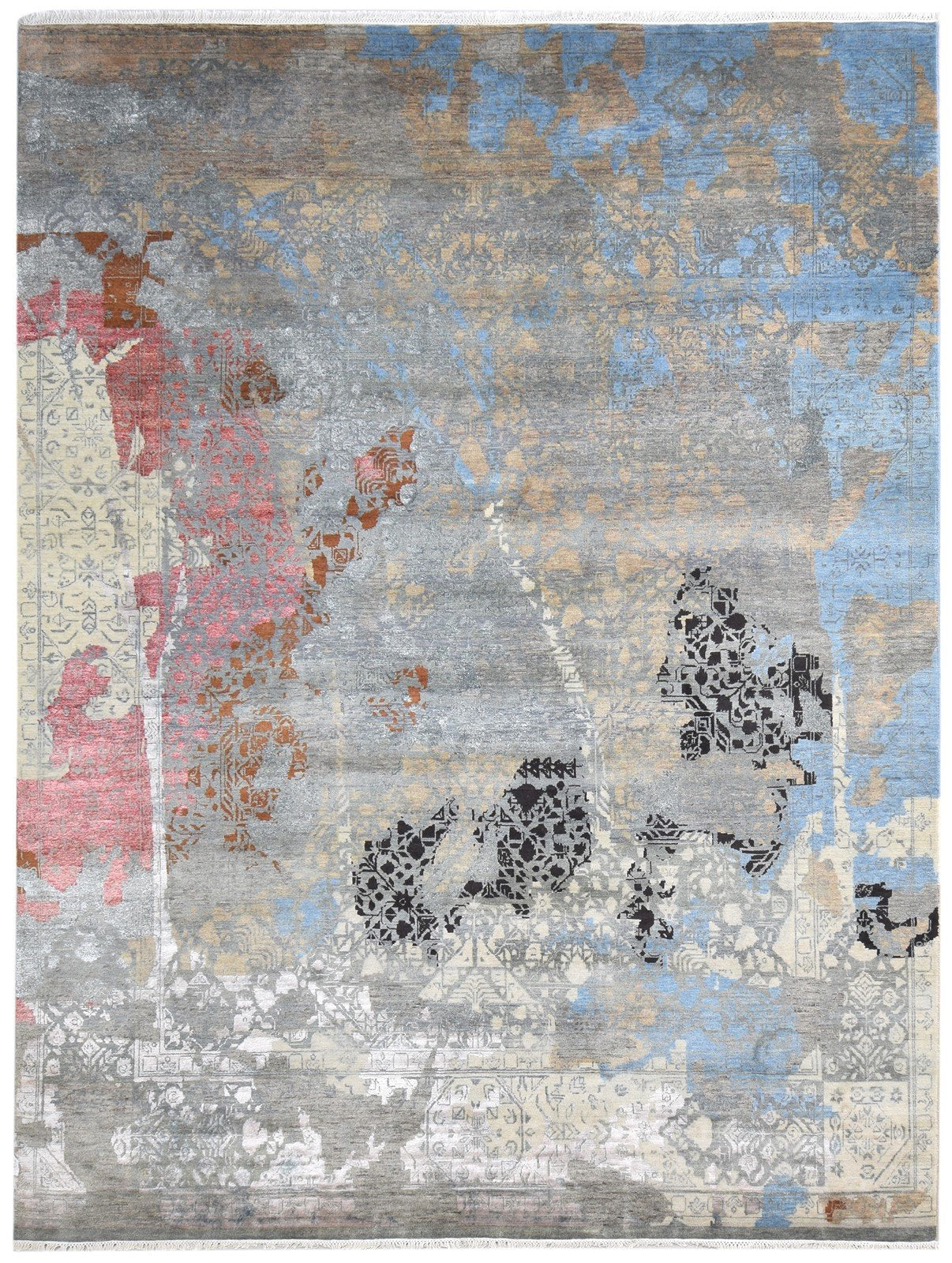 Wool / Silk Blue Rug 8X10 Modern Hand Knotted American Abstract Large Carpet   7864601510037