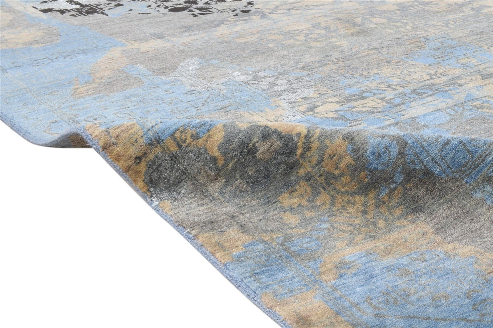 Wool / Silk Blue Rug 8X10 Modern Hand Knotted American Abstract Large Carpet   7864601510037