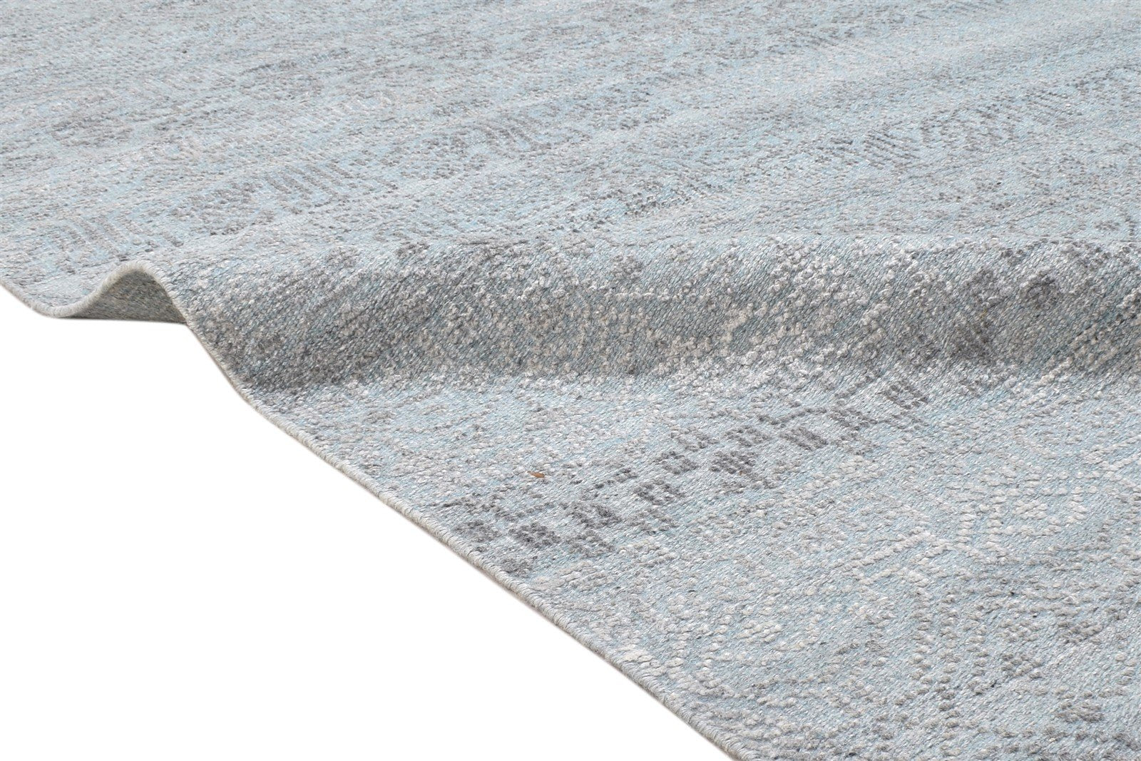 Wool / Silk Blue Rug 8X10 Modern Hand Knotted Scandinavian Trellis Large Carpet   7864105238677