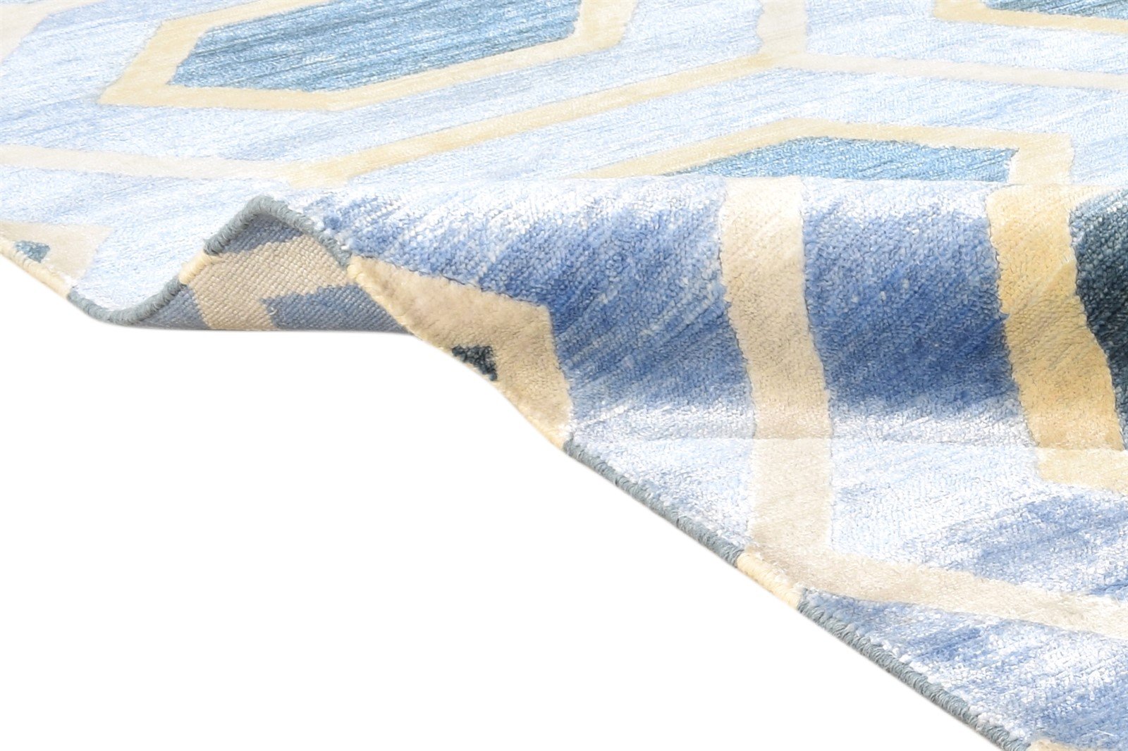 Wool / Silk Blue Rug 8X10 Modern Hand Woven Scandinavian Honeycomb Large Carpet   7864811159701