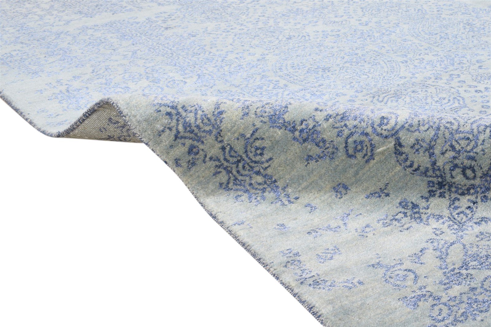 Wool / Silk Blue Rug 9X12 Modern Hand Knotted Oriental Abstract Extra Large   7864608260245