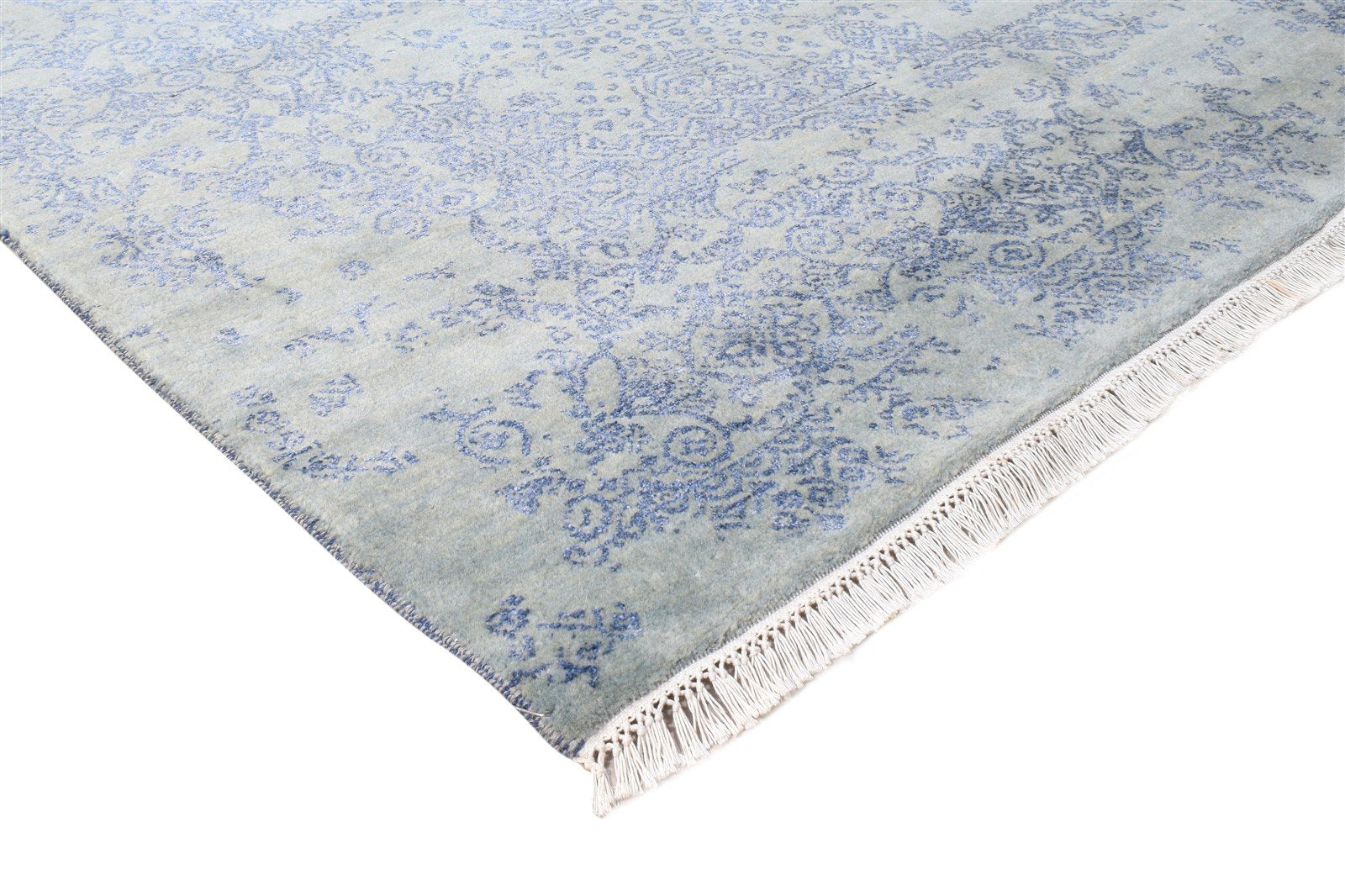 Wool / Silk Blue Rug 9X12 Modern Hand Knotted Oriental Abstract Extra Large   7864608260245