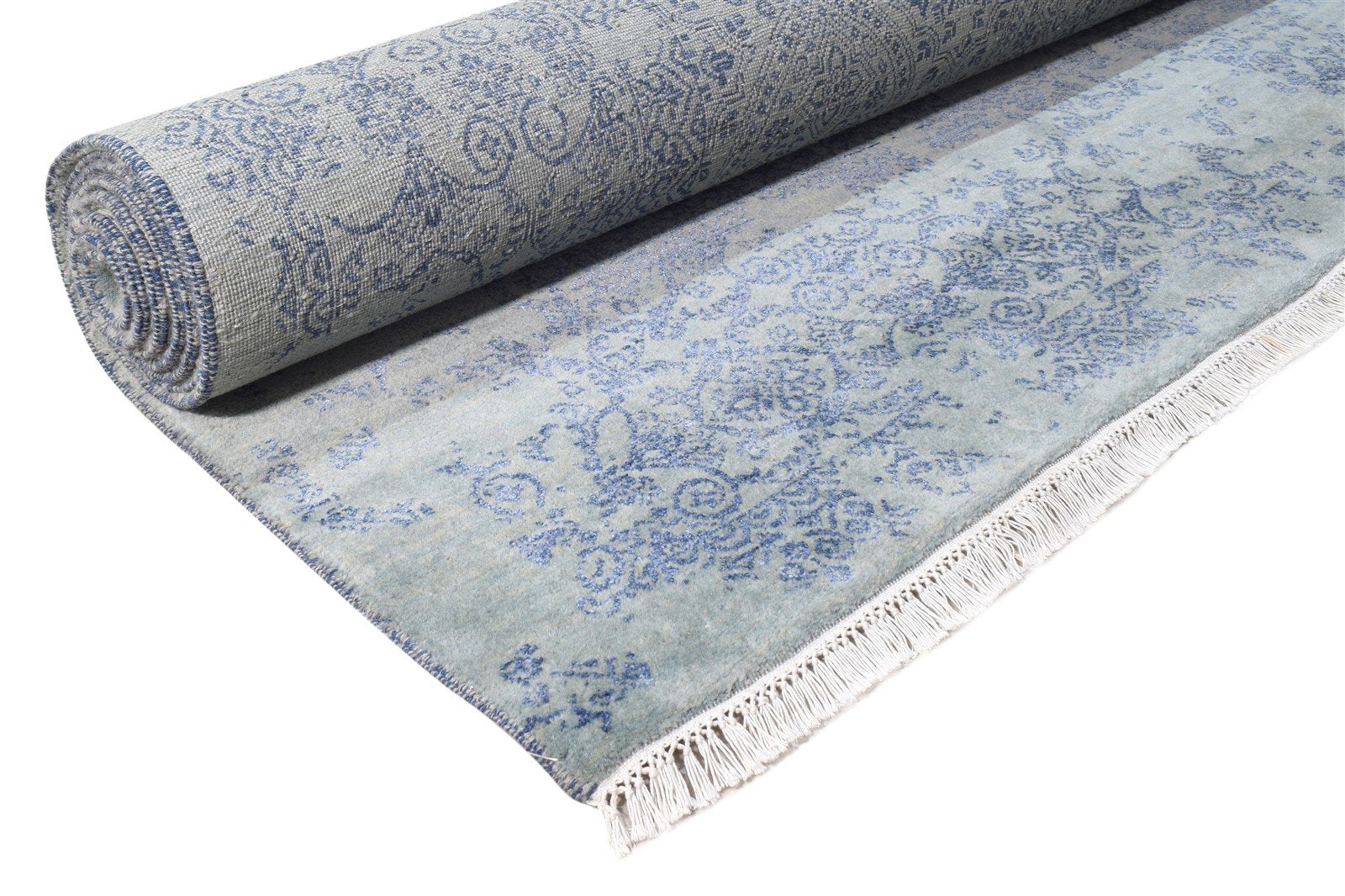 Wool / Silk Blue Rug 9X12 Modern Hand Knotted Oriental Abstract Extra Large   7864608260245