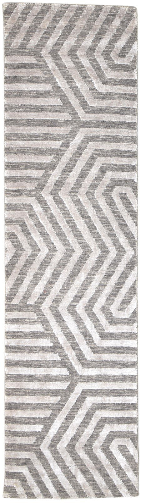 Wool Silk Brown Rug 2X8 Modern Jacquard Loom Scandinavian Geometric Small   7864147771541