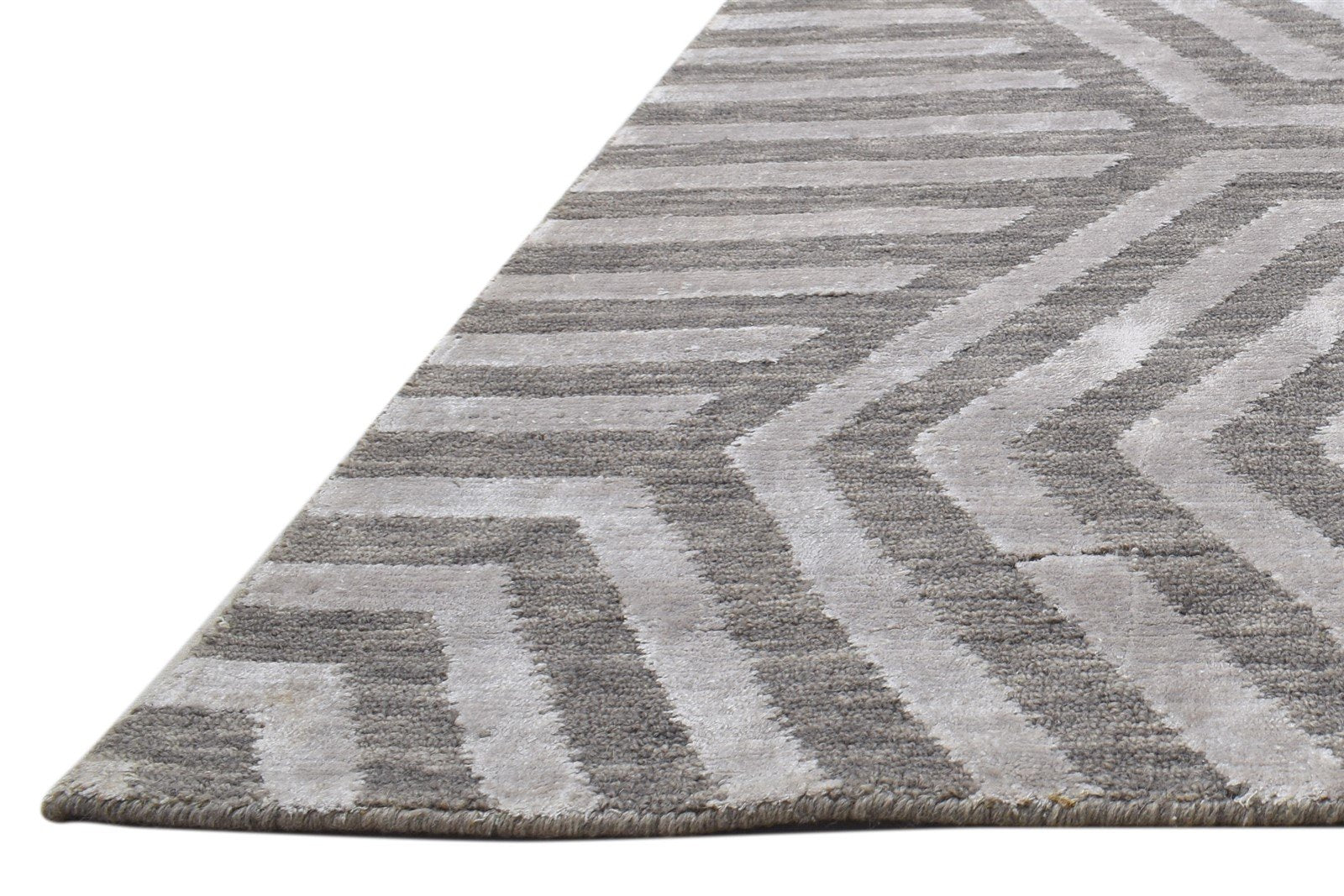 Wool Silk Brown Rug 2X8 Modern Jacquard Loom Scandinavian Geometric Small   7864147771541