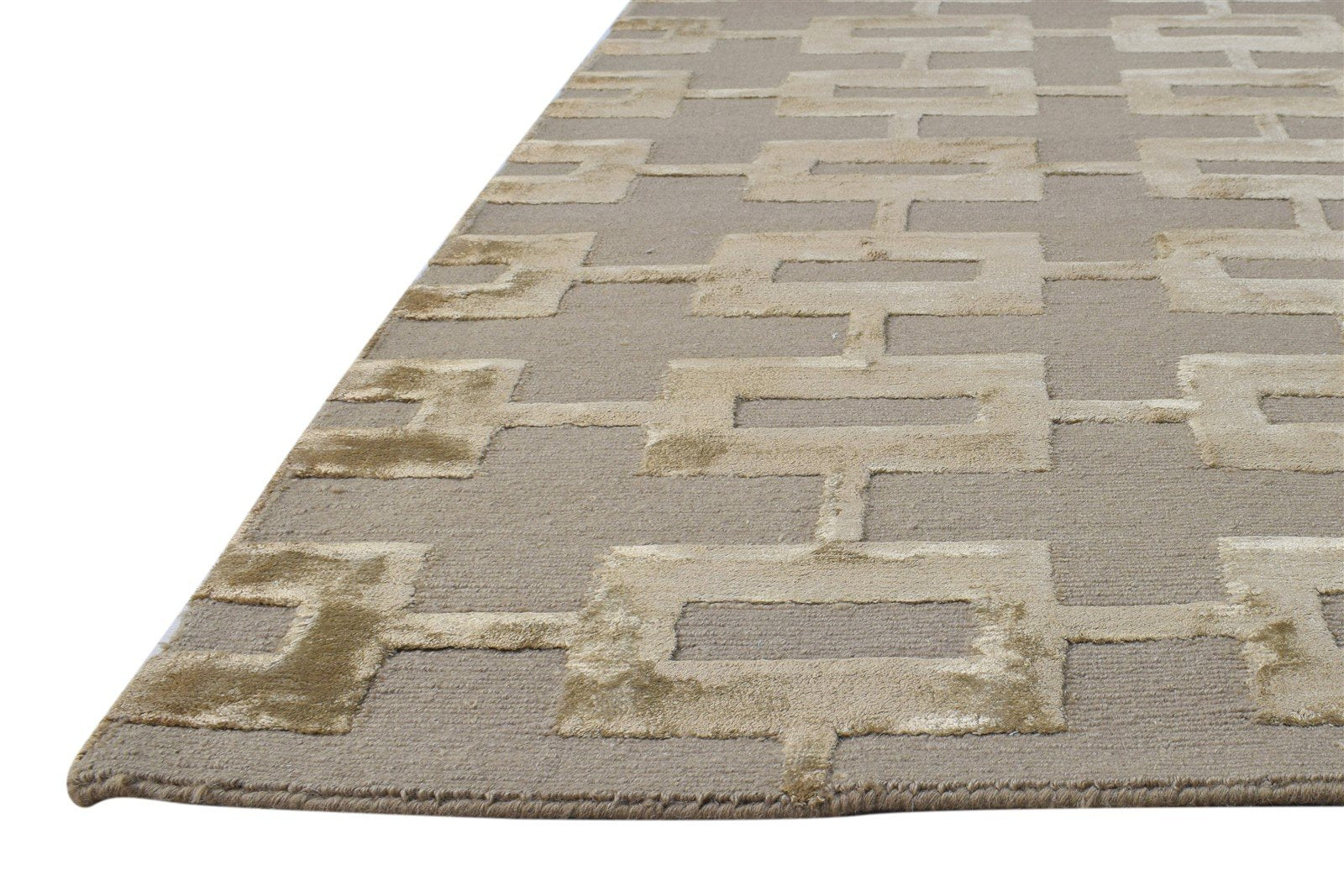 Wool / Silk Brown Rug 6X9 Modern Hand Knotted Scandinavian Geometric Room Size   7865097027733